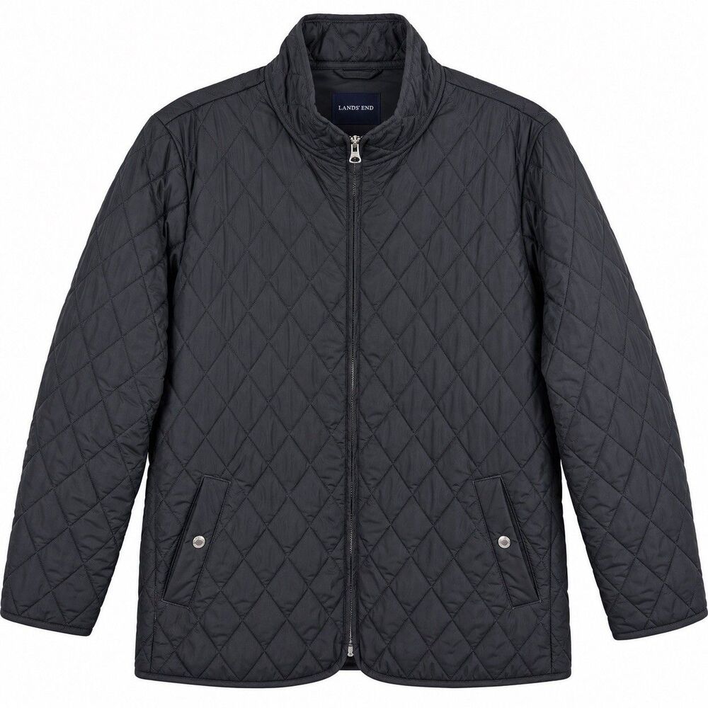 Lands End Womens XL 18-20 Black Quilted Jacket Full Zip Insulated Lightweight